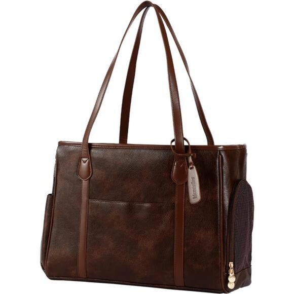 Handbags - NEW Brown Genuine Leather Pet Carrier Bag Tote Purse